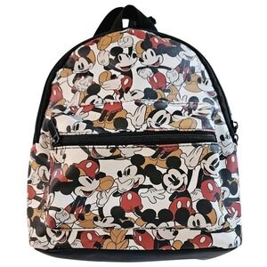 Disney Mickey Mouse Mini Backpack Bioworld All Over‎ Print Faux Leather Black